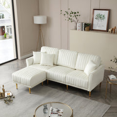 L Shaped Sectional Sofa Couch with Velvet Fabric, Reversible Sectional Sofa - Cream