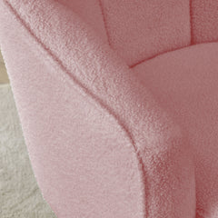 29 "W Petal Modern Contemporary Accent Lounge Swivel Chair with Deep Channel Tufting and Base - Pink Teddy