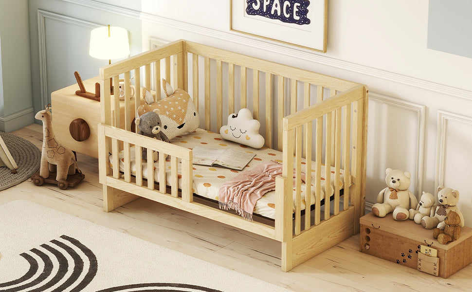 Convertible Crib/Full Size Bed with Changing Table - Natural