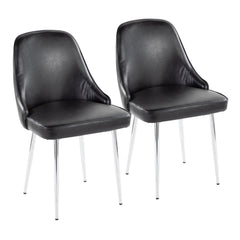 Contemporary Dining Chair with Chrome Frame and Black Faux Leather (Set of 2)