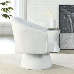 29 "W Petal Modern Contemporary Accent Lounge Swivel Chair with Deep Channel Tufting and Base - White Teddy