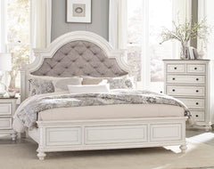 King Size Bed Button-Tufted Upholstered Headboard - Antique White Finish