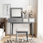 43.3" Classic Wood Makeup Vanity Set with Flip-top Mirror, Stool and storage space - Grey