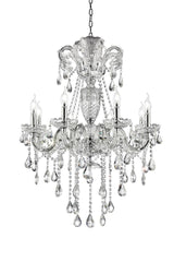 Luxury Silver Crystal 8-Led Light Chandelier 37" In