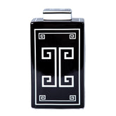 12"H Ceramic Decorative Jar with Black and White Geometric Design