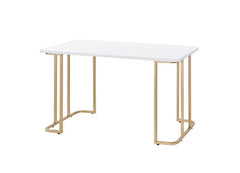 Modern Writing Desk - White & Gold Finish