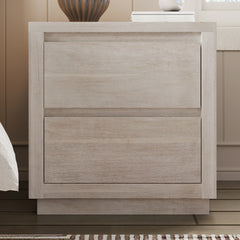 Modern Style Wood Veneer 2-Drawer Nightstand Side Table - Stone Gray