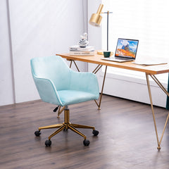 Modern Velvet Fabric Material Adjustable Height 360 revolving with Gold Metal Legs - Light Blue