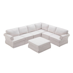 109.4" Fabric Upholstered Modular Sofa Collection, Sectional Couch with removable Ottoman - Light Beige
