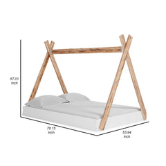 Modern Full Bed, Crossed Wood A Frame Tent Stand, Crisp White Base