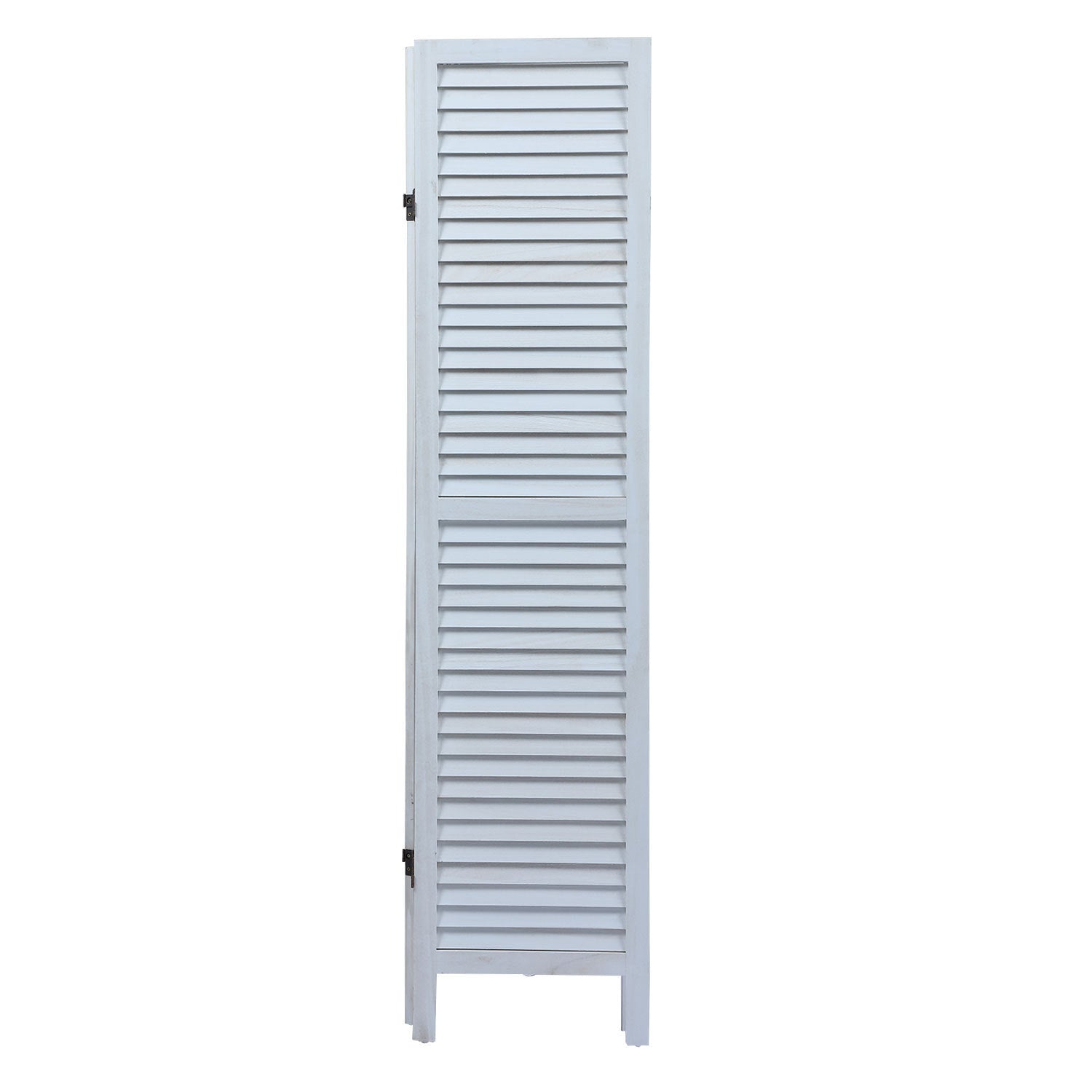 Wood 4 Panel Screen Folding Louvered Room Divider - Old white