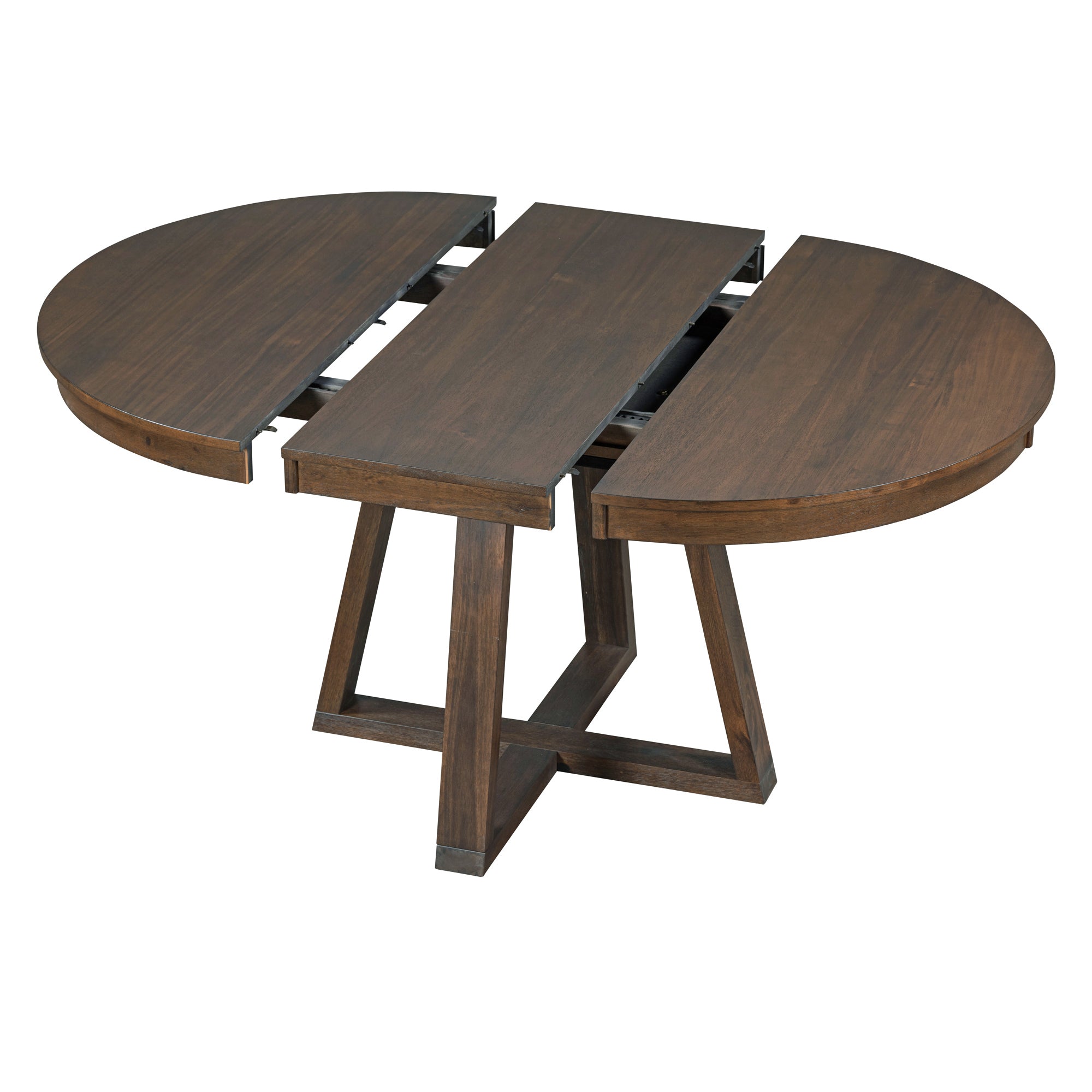 5-Piece Retro Functional Dining Set, Round Table with a 16"W Leaf and 4 Upholstered Chairs - Walnut