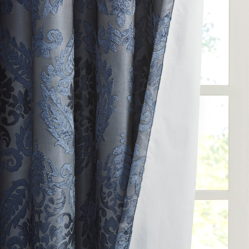 50x84" Knitted Jacquard Paisley Total Blackout Grommet Top Curtain Panel - Navy