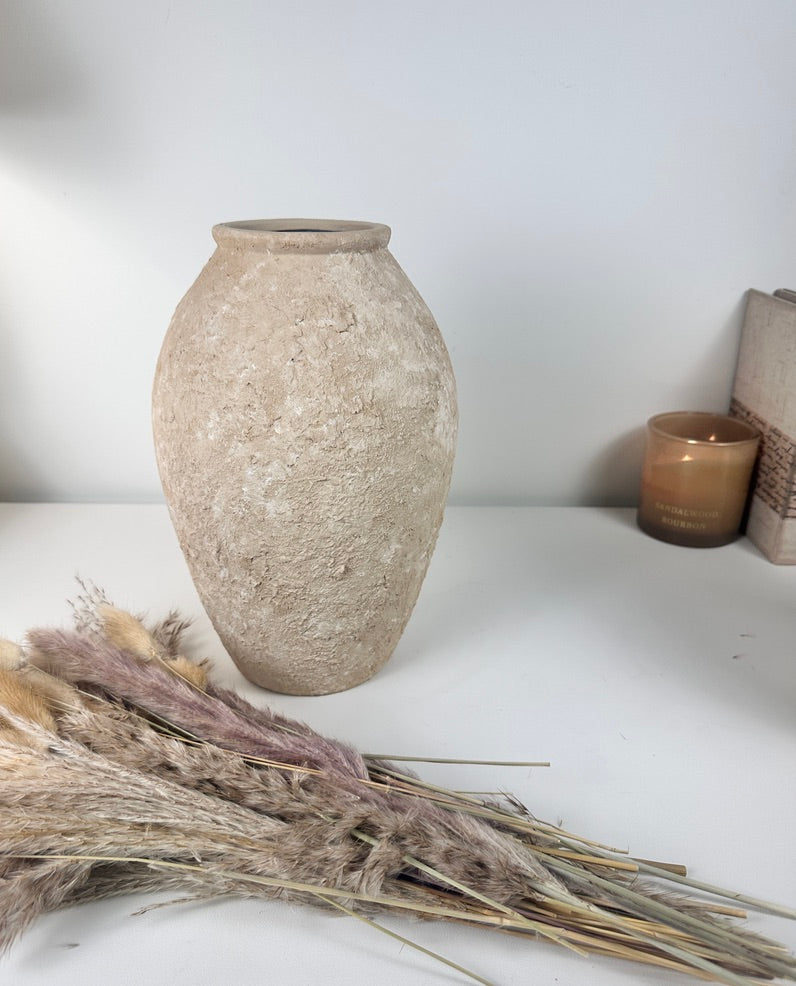 Rustic Minimalist Textured Hand-painted 11.5" tall - Beige Tan washed