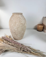 Rustic Minimalist Textured Hand-painted 11.5" tall - Beige Tan washed