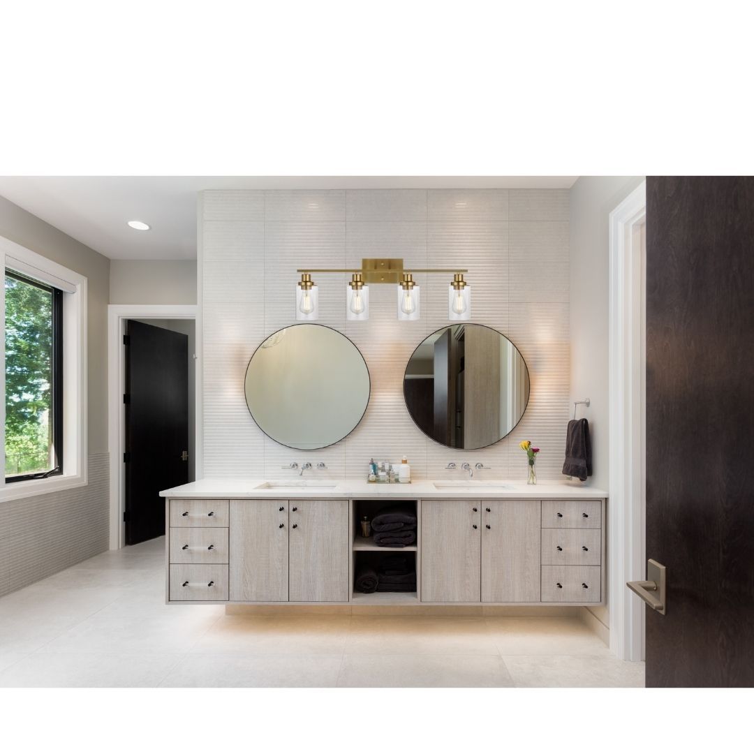 Brushed Gold Vanity Lights Wall Sconce 4-Light, Bathroom Light Fixtures with Clear Glass Shade Wall Lights