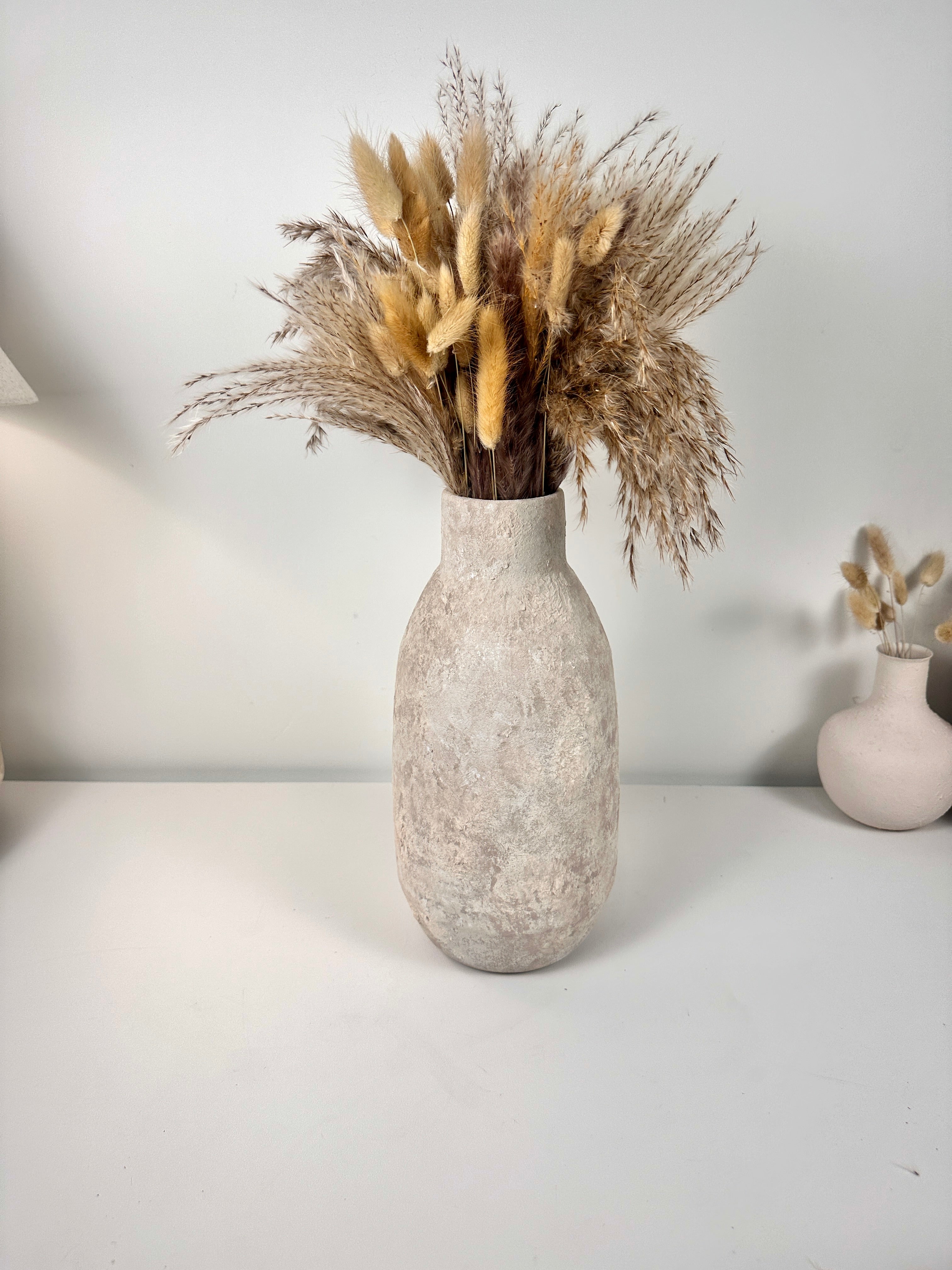 Rustic Hand-Painted/Textured Ceramic Vase 12” tall - beige washed