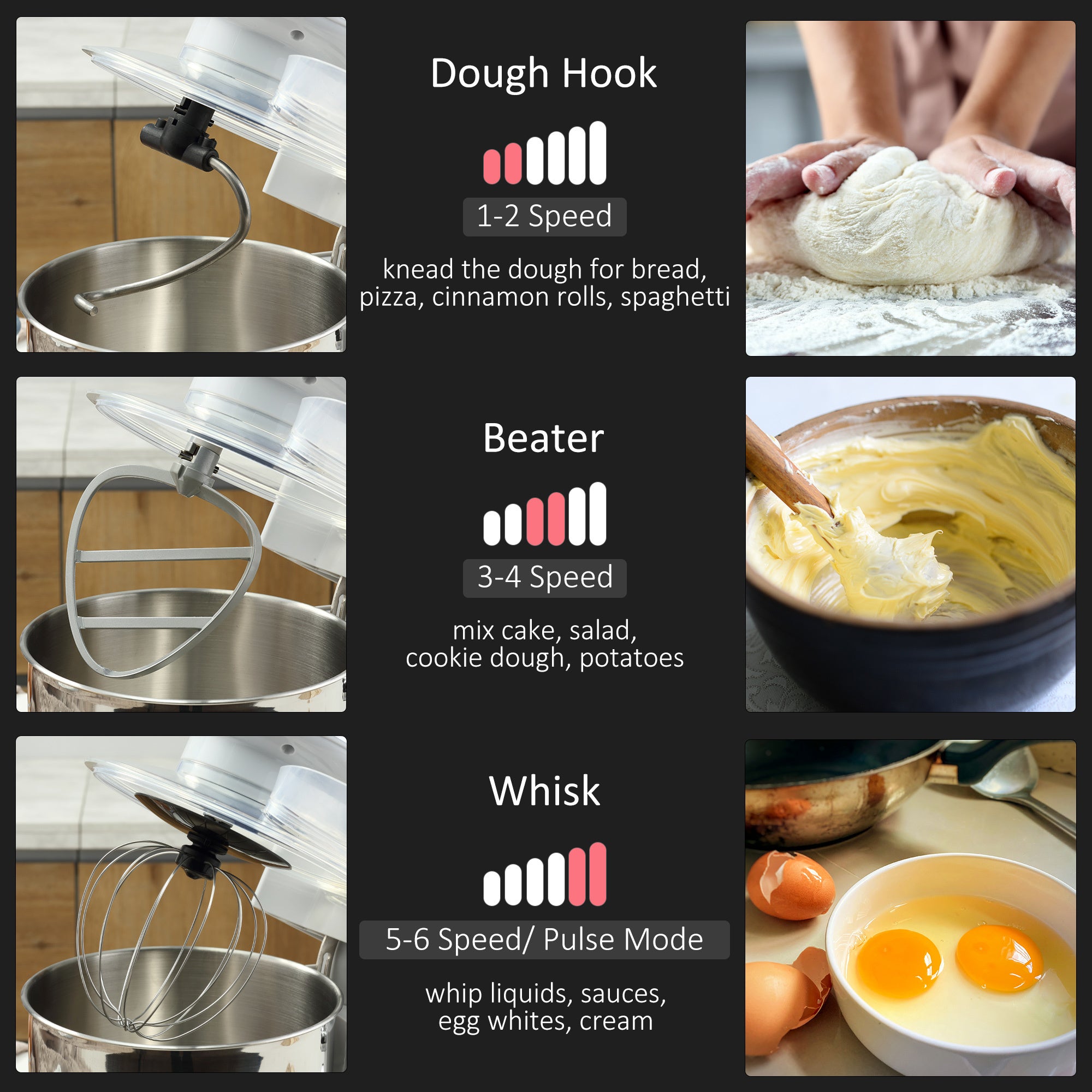 Stand Mixer with 6+1P Speed, 600W Tilt Head, Beater for Baking Bread, Cakes and Cookies, Silver
