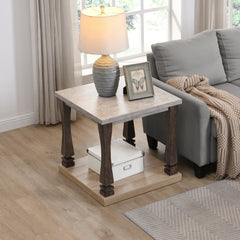 Mid-Century Rectangle End Table for Living Room, Wood Side Table with 2-Tier Storage Shelf - Grey Tabletop