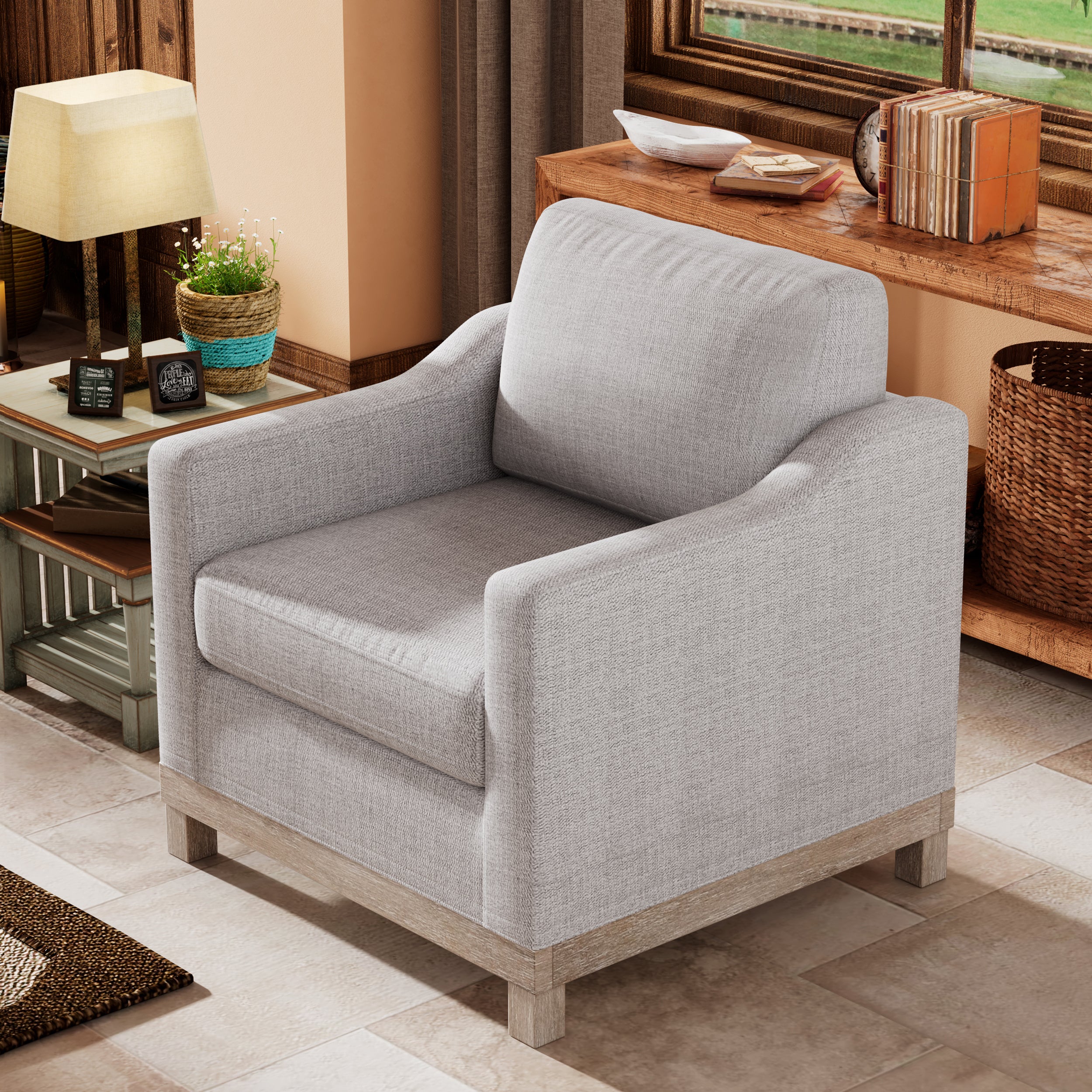 Contemporary Accent Chair with Rubber Wood Base Accent Chair - Grey
