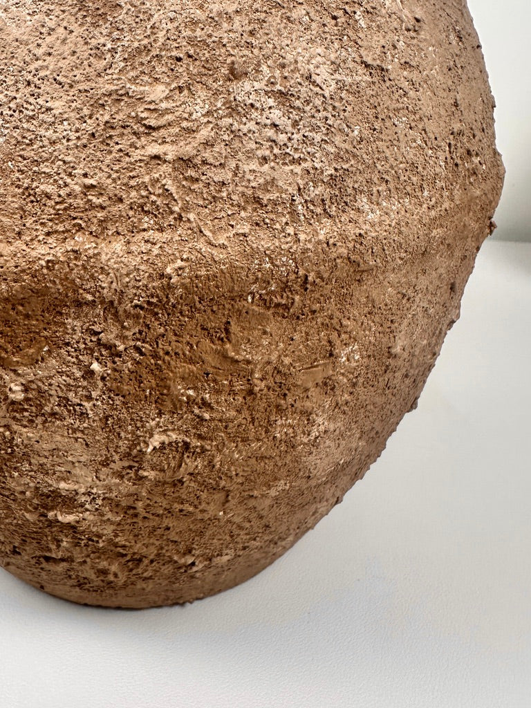 Earth Brown Color Ceramic Vase Painted and Textured By Hand 10.5x9x9"