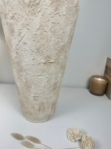 Minimalist Textured Hand-painted Ceramic Floor Vase 25" tall - cream/off-white