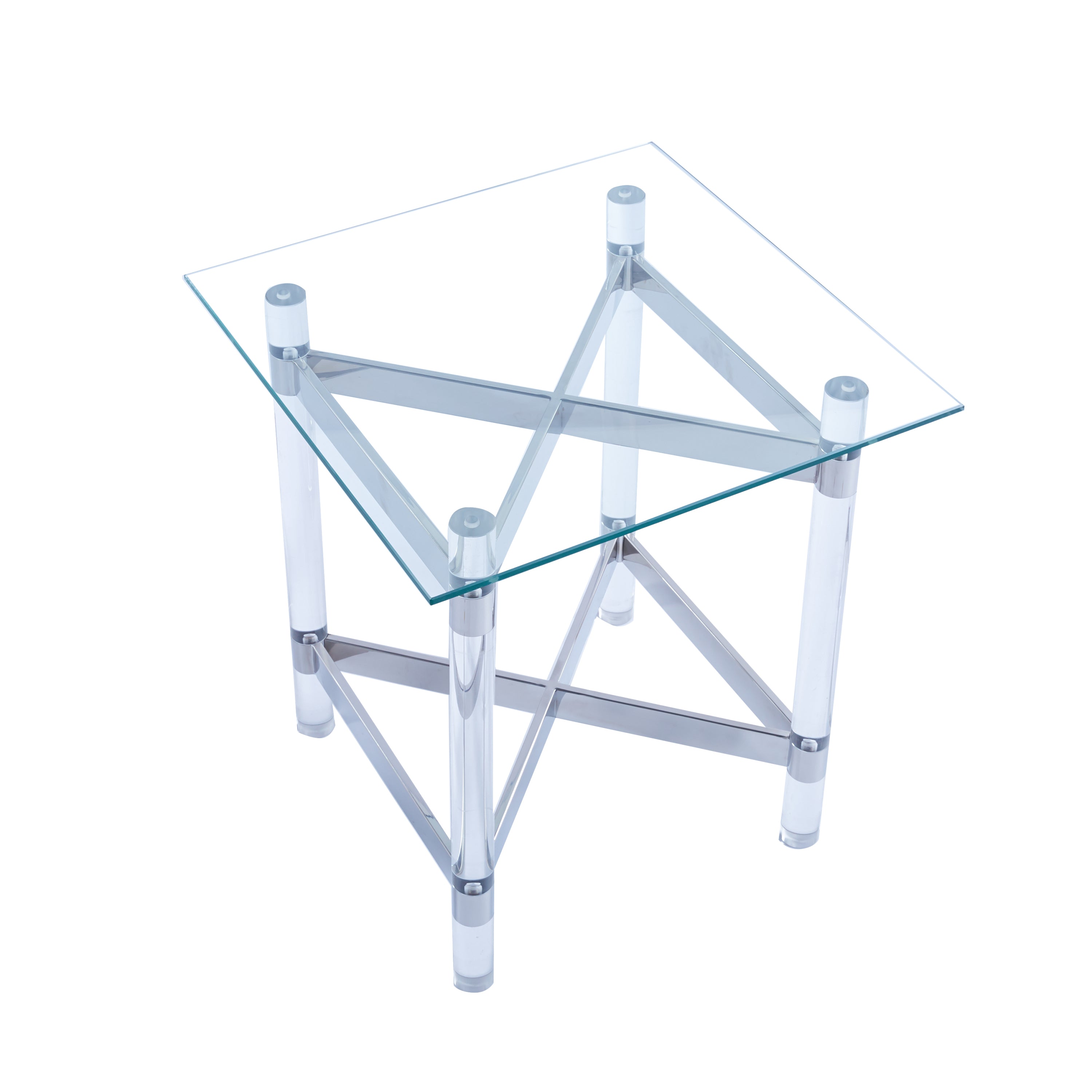 Silver Stainless Steel With Acrylic Frame Clear Glass Top End Table