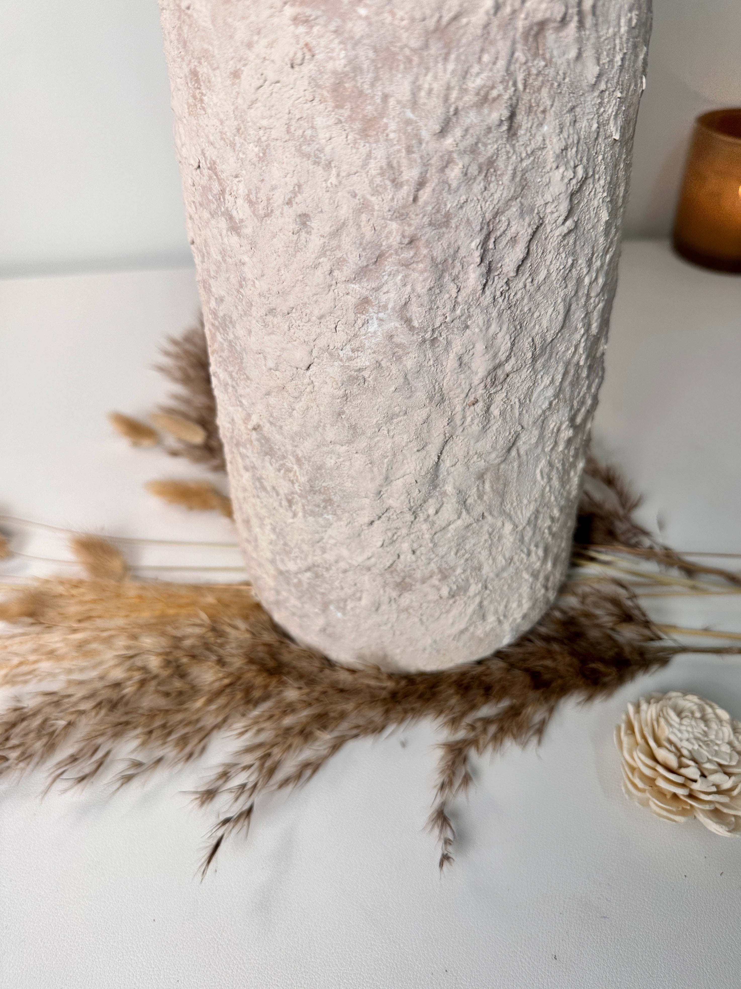Minimalist Textured Hand-painted Ceramic Vase 15" tall - Cream Sand washed