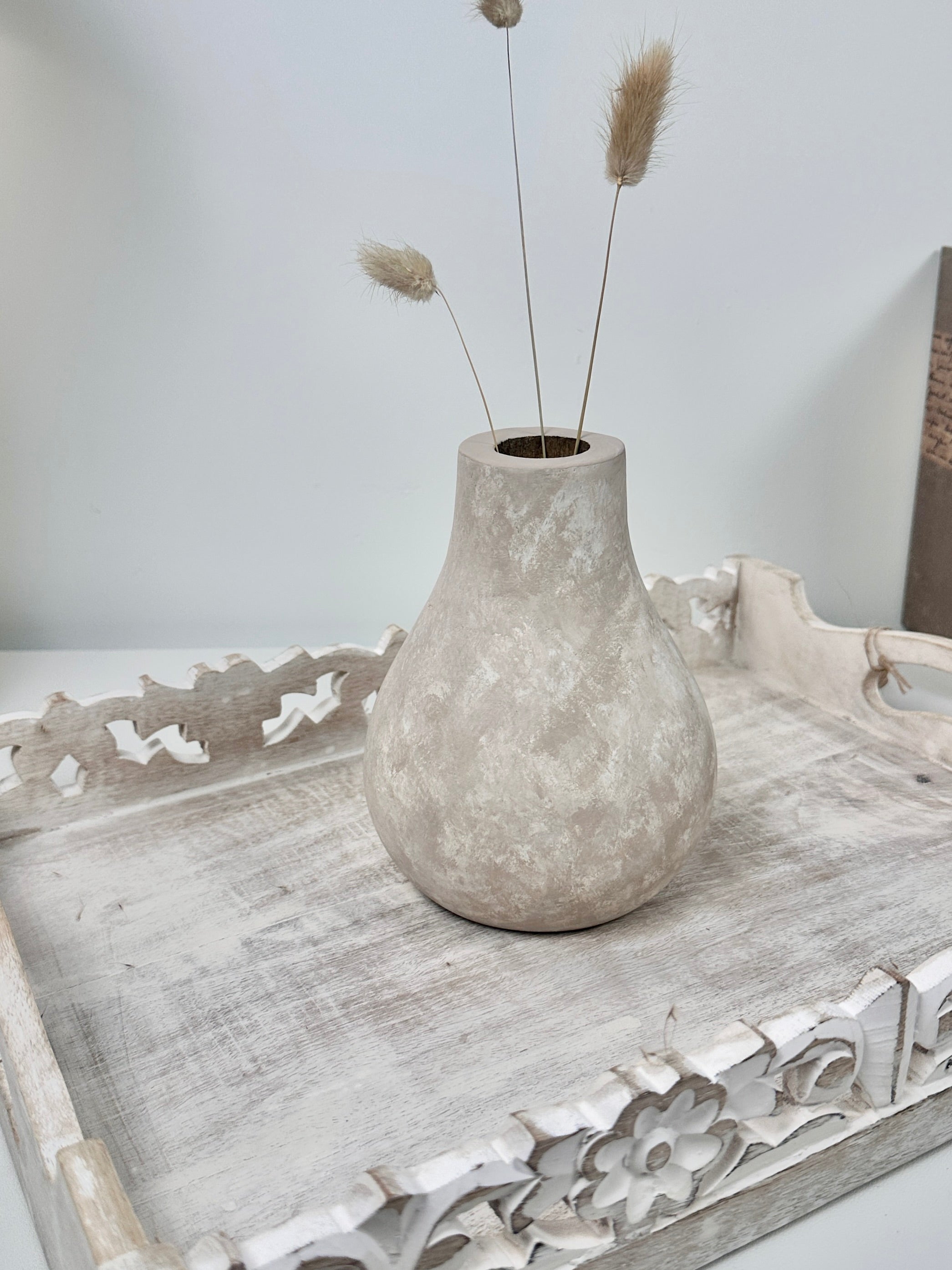 Beige Washed Wood Small Vase 6.5" tall
