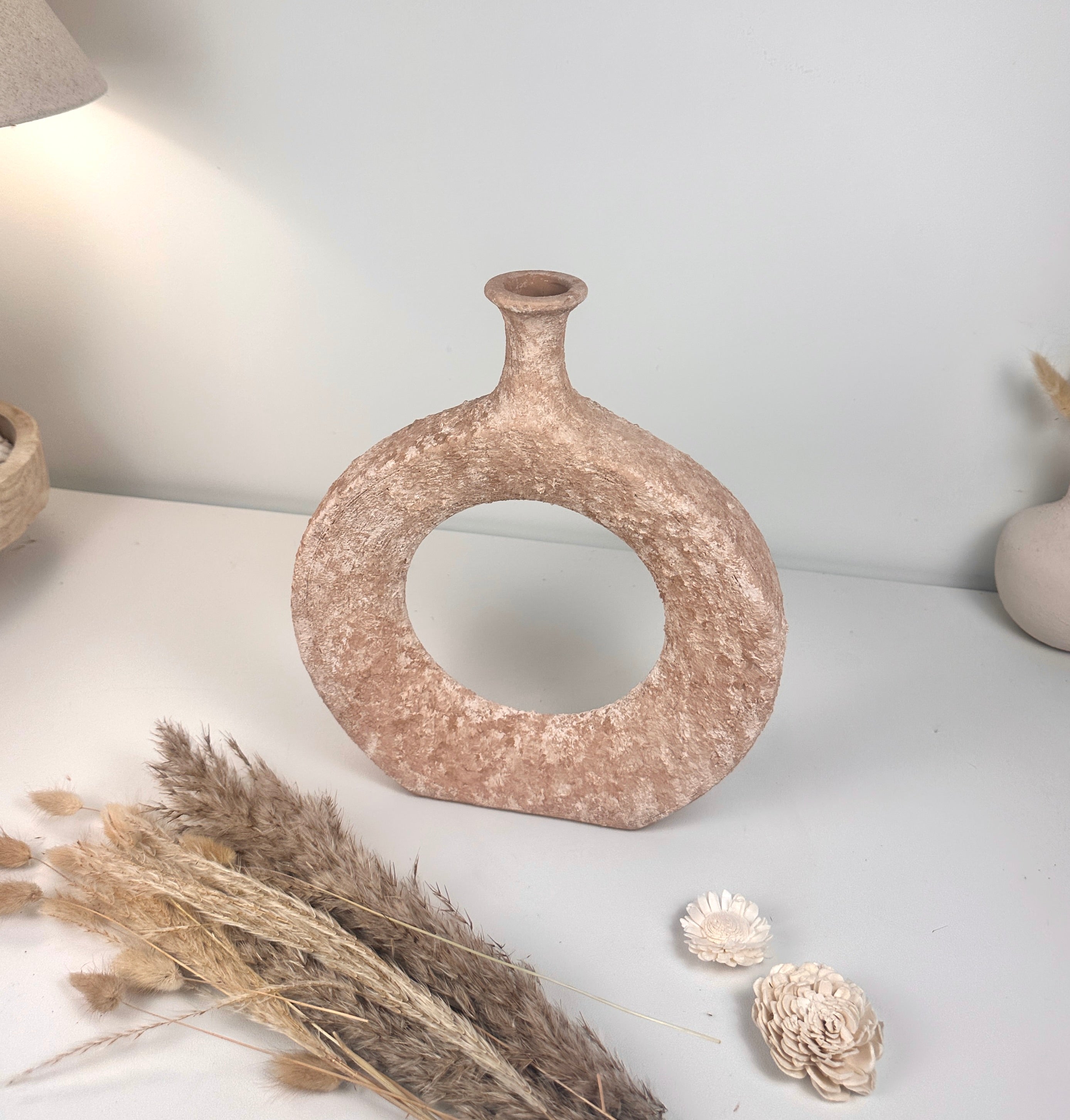 Terracotta Hand-Painted Textured Donut Metal Vase 12" tall
