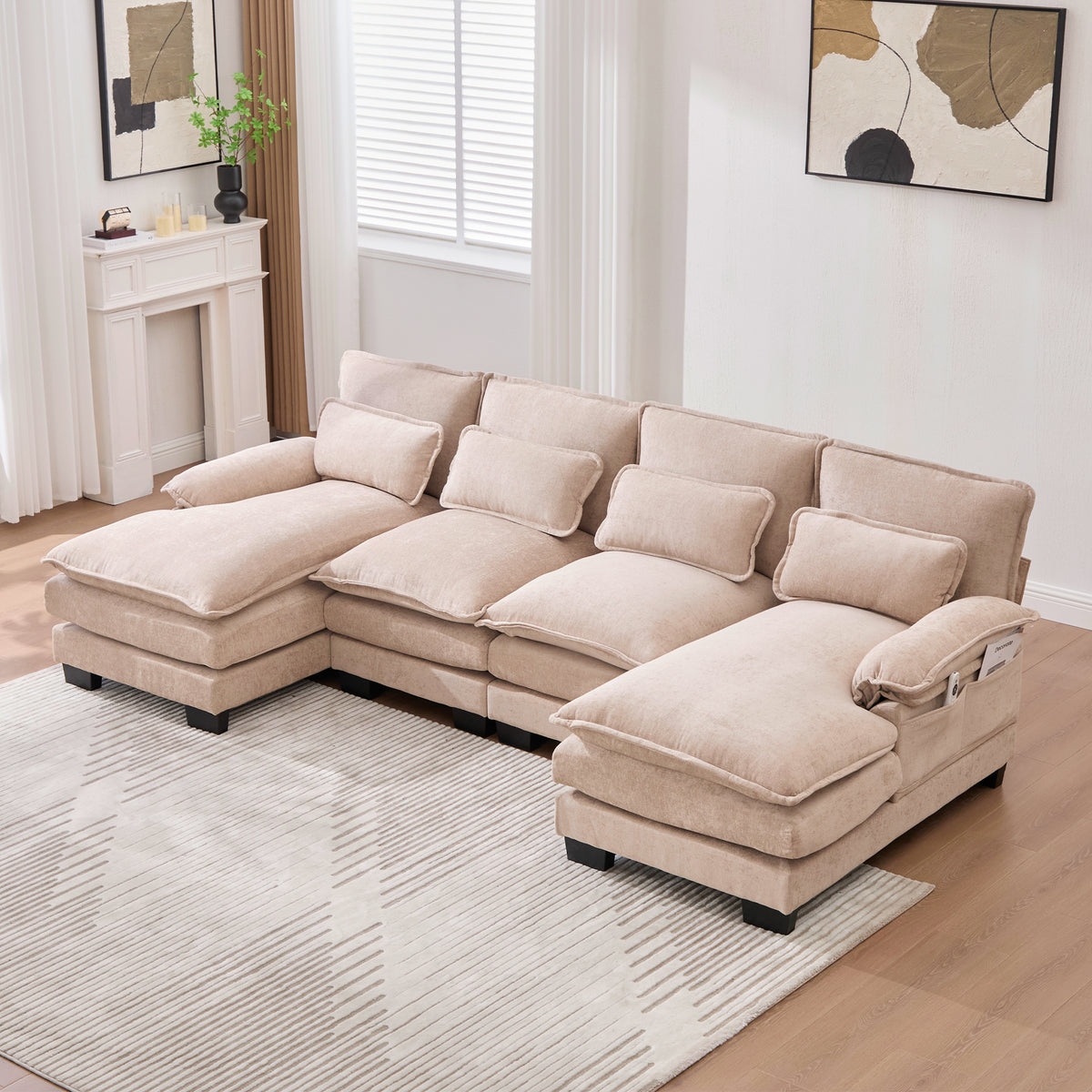 U Shaped Cloud Couch, 110' Chenille Comfy 4 Seat Sectional Couches for Living Room, Modular Sofa Sleeper with Double Chaise & Memory Foam for Apartment