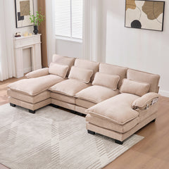 U Shaped Cloud Couch, 110' Chenille Comfy 4 Seat Sectional Couches for Living Room, Modular Sofa Sleeper with Double Chaise & Memory Foam for Apartment