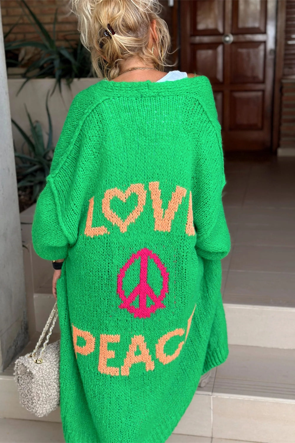 Women's Love Peace Graphic Oversized Cardigan Long Sleeve