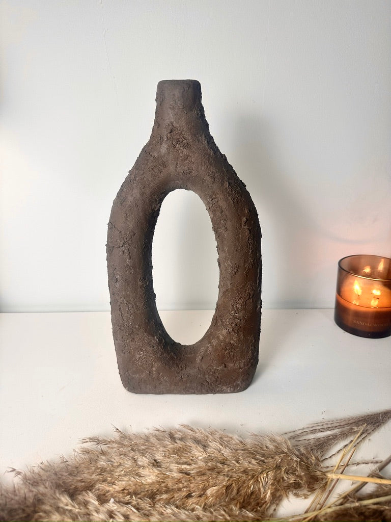 Rustic Tree Style Wood Vase Textured Handcrafted 14" tall - Dark Brown