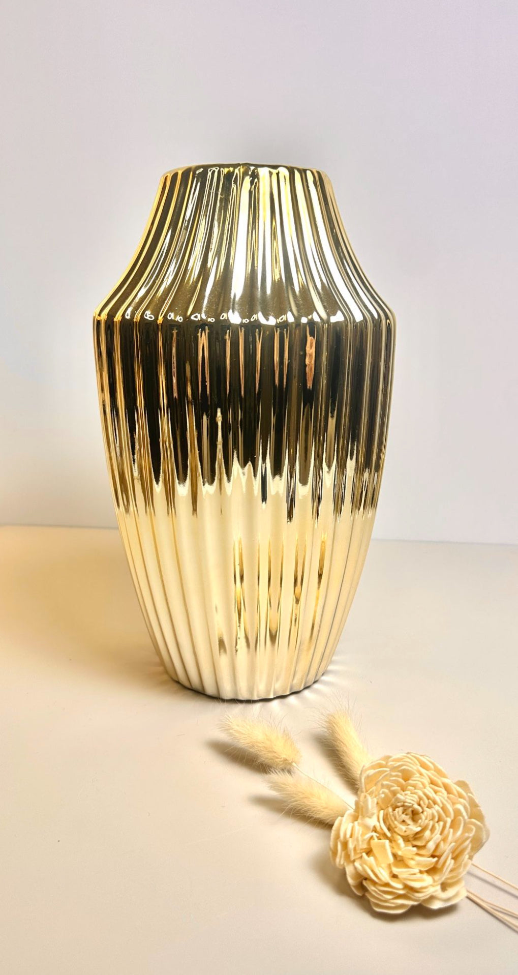 Luxury Gold Ceramic Vase with stripes 12"