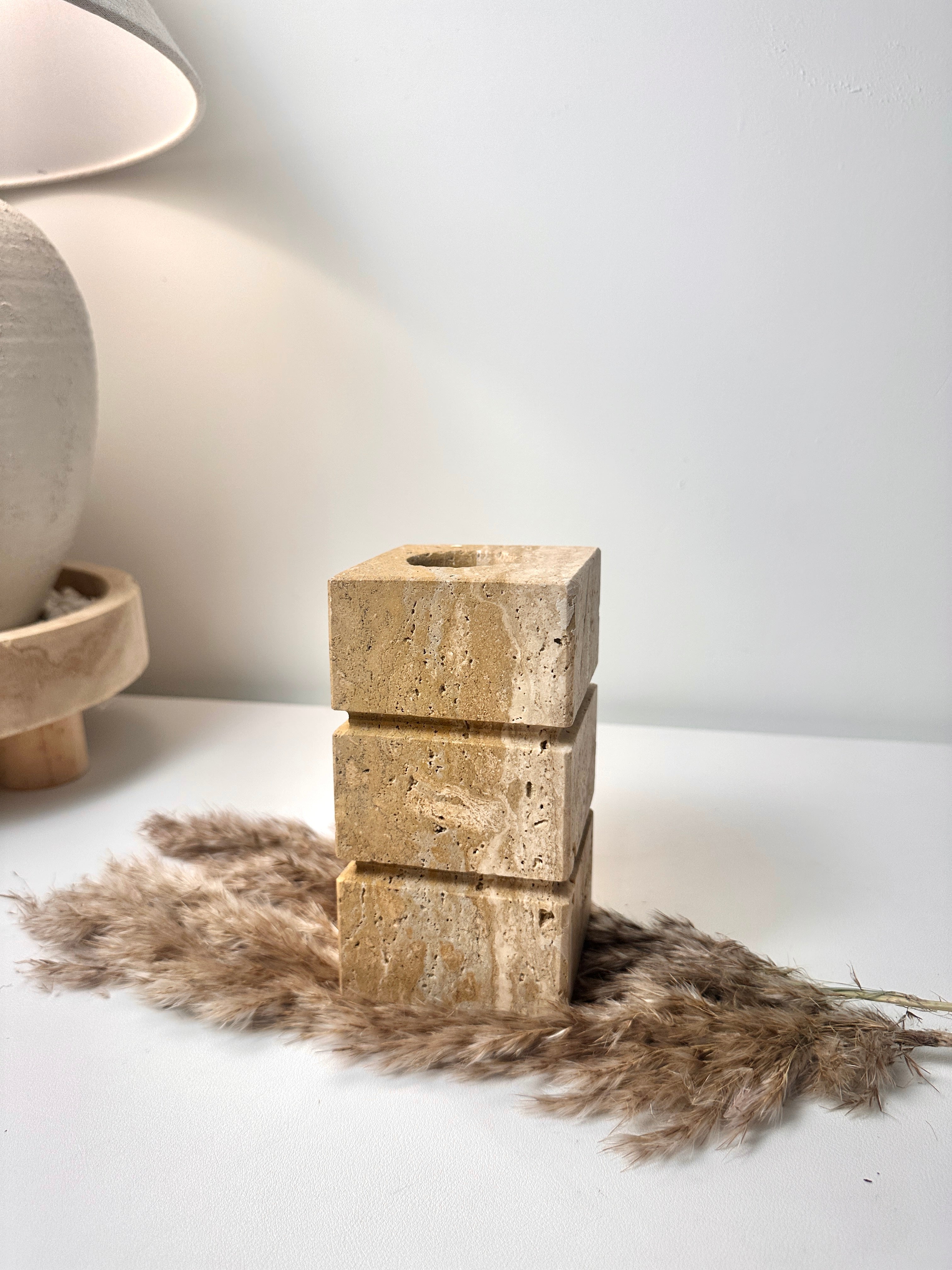 Handcrafted Organic Natural Stone Vase 6“ - Beige & Tan