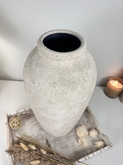 Minimalist Vase 18" tall Textured Hand-painted Ceramic  - Off White washed