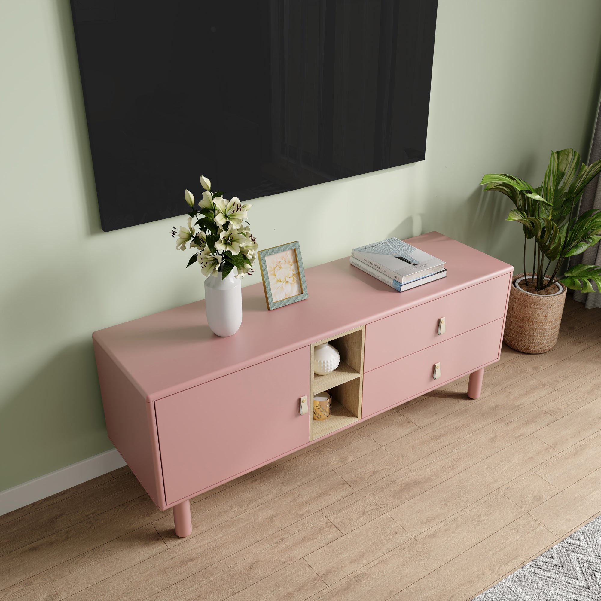 Drawer TV Home Cabinet with Door, Storage, multi-functional - Pink