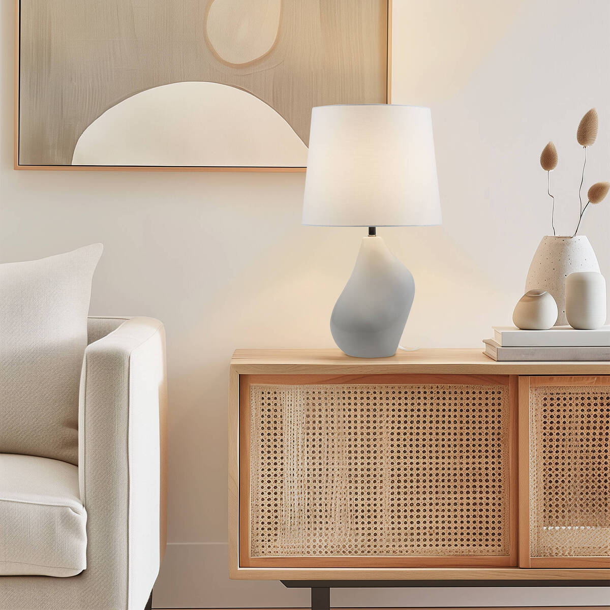 Asymmetrical Ceramic Table Lamp - Grey