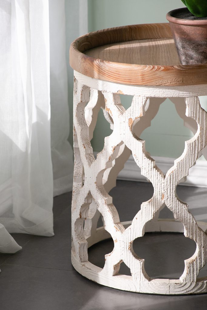 French Country Large Distressed White Side Table 23"