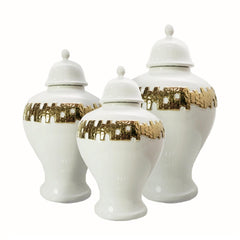 18"H White Ginger Jar with Gold Ornament