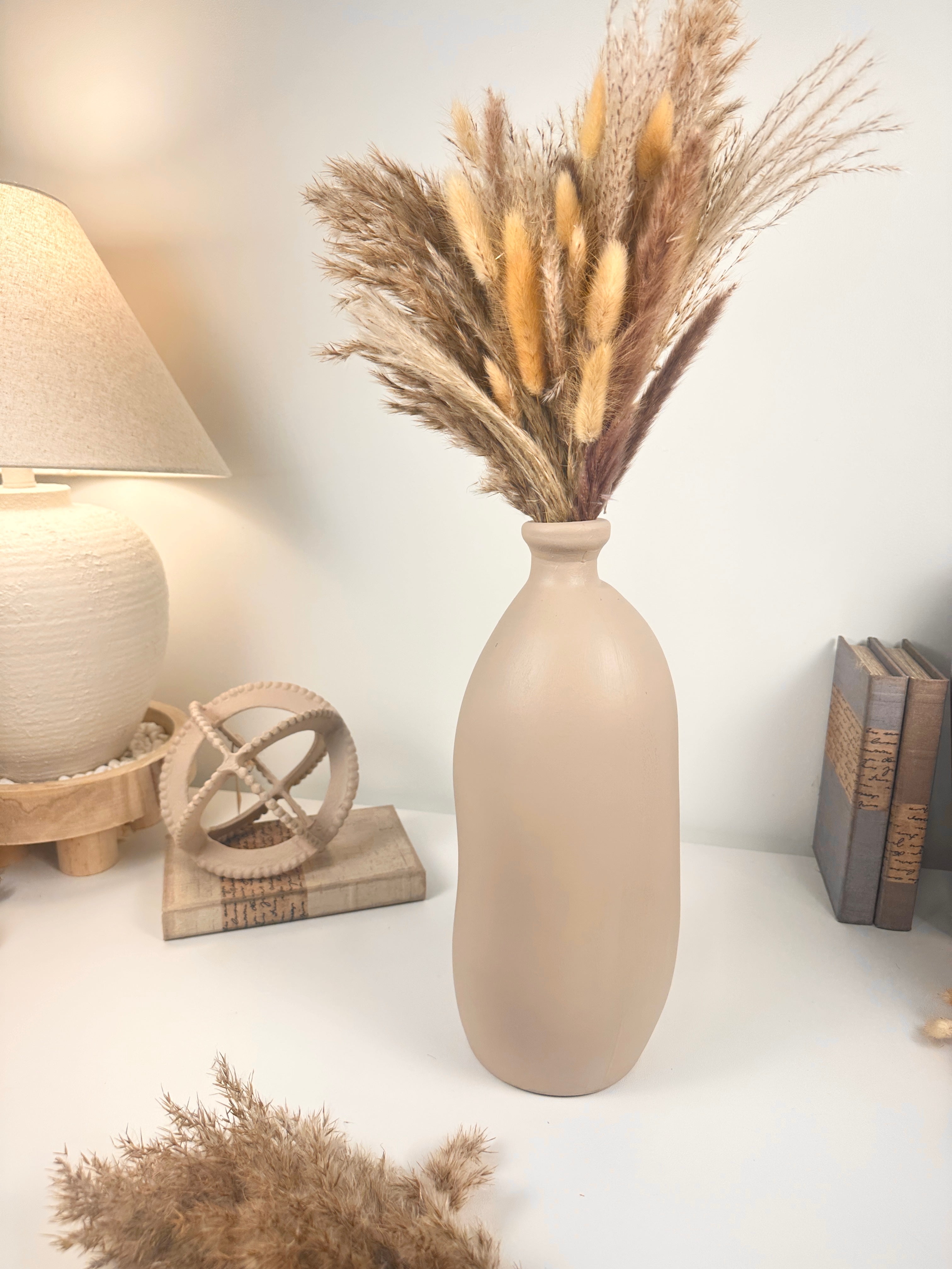 Contemporary Tan Matte 14" Vase Made in Glass