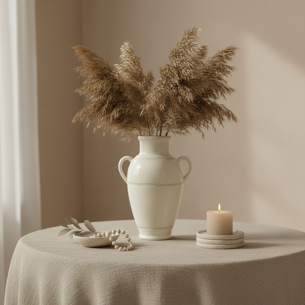 Modern Ceramic White Vase with 2 handles 12"