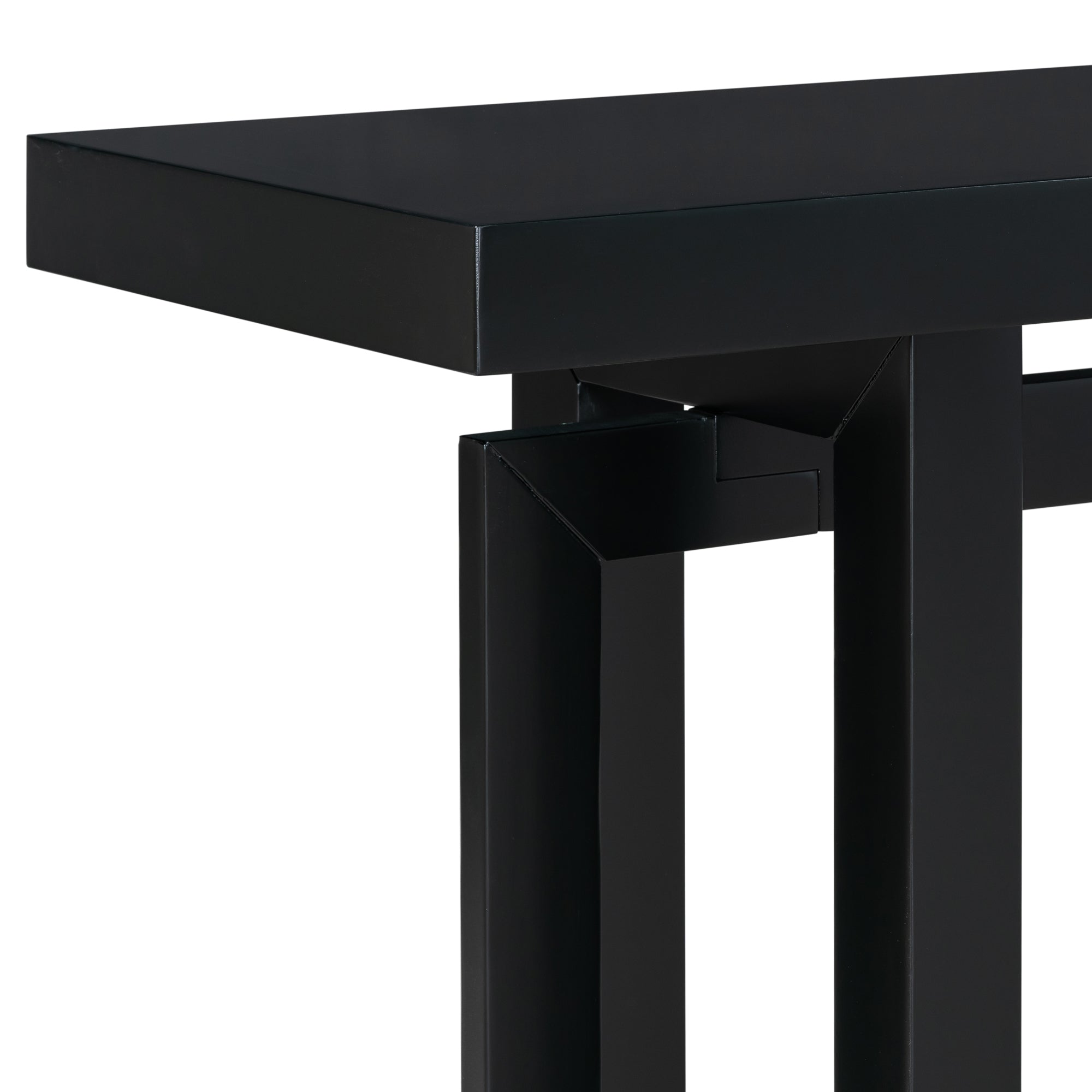 Contemporary Console Table with Industrial-inspired Concrete Wood Top, Extra Long Entryway Table for Entryway - Black