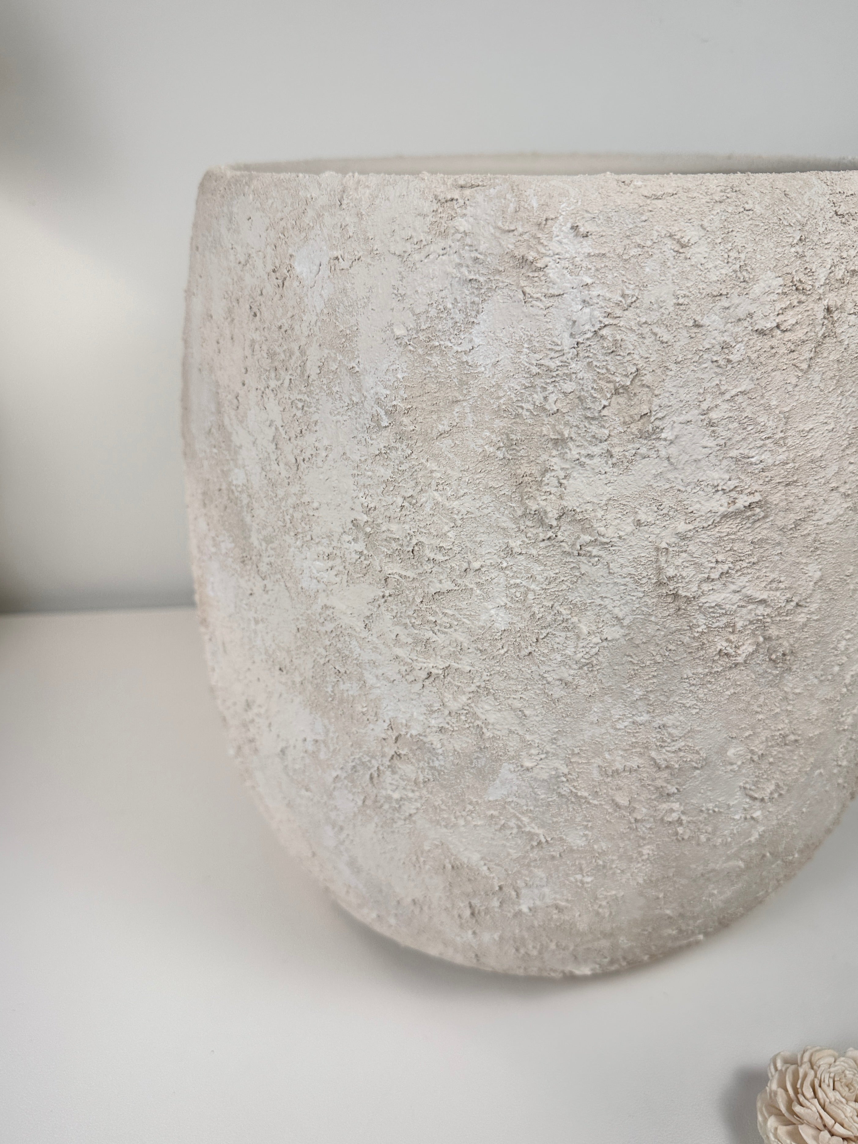 Minimalist Textured Hand-painted Ceramic Planter 12.5"" tall - off white washed