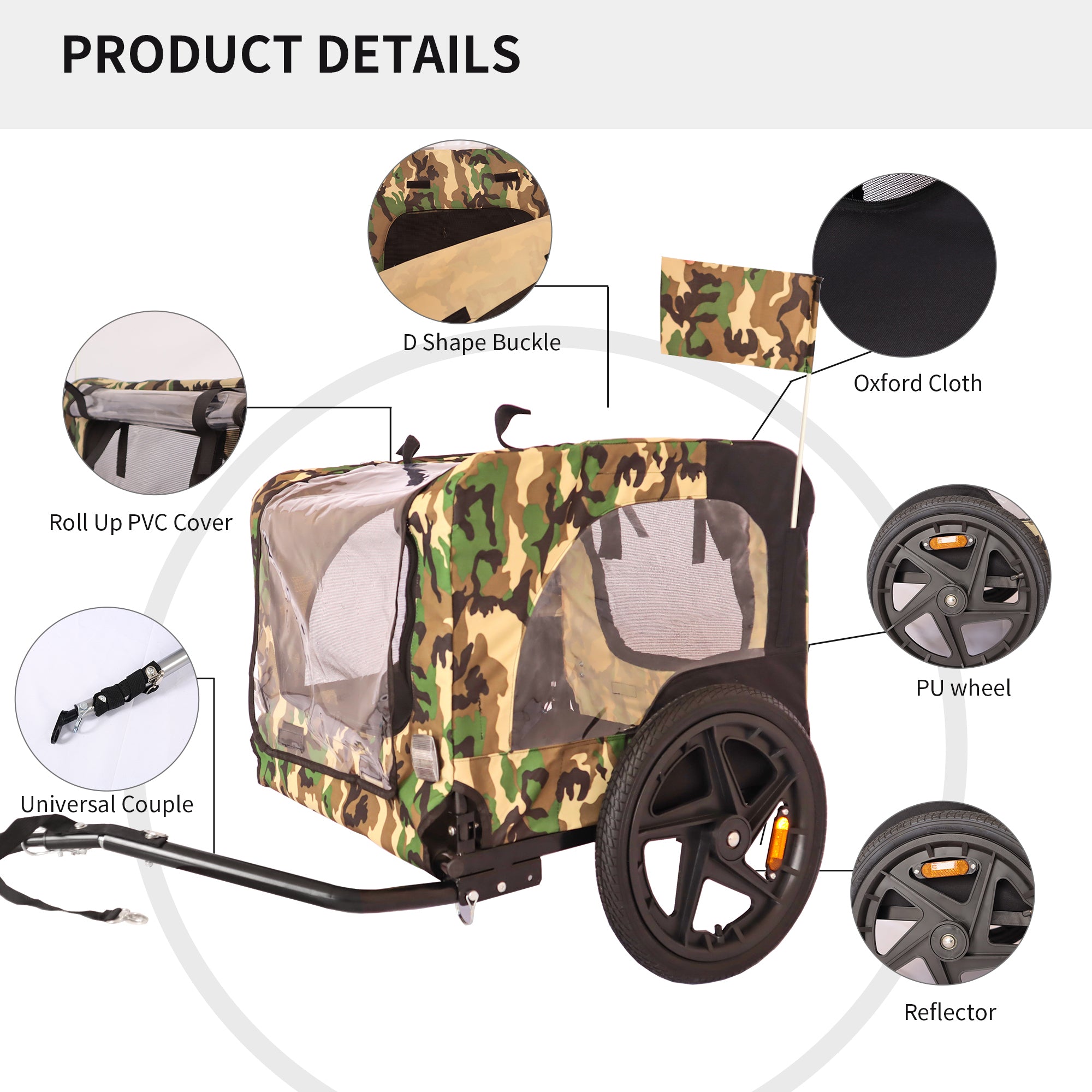 Outdoor Heavy Duty Foldable Utility Pet Stroller Dog Carriers Bicycle Trailer - Army Green