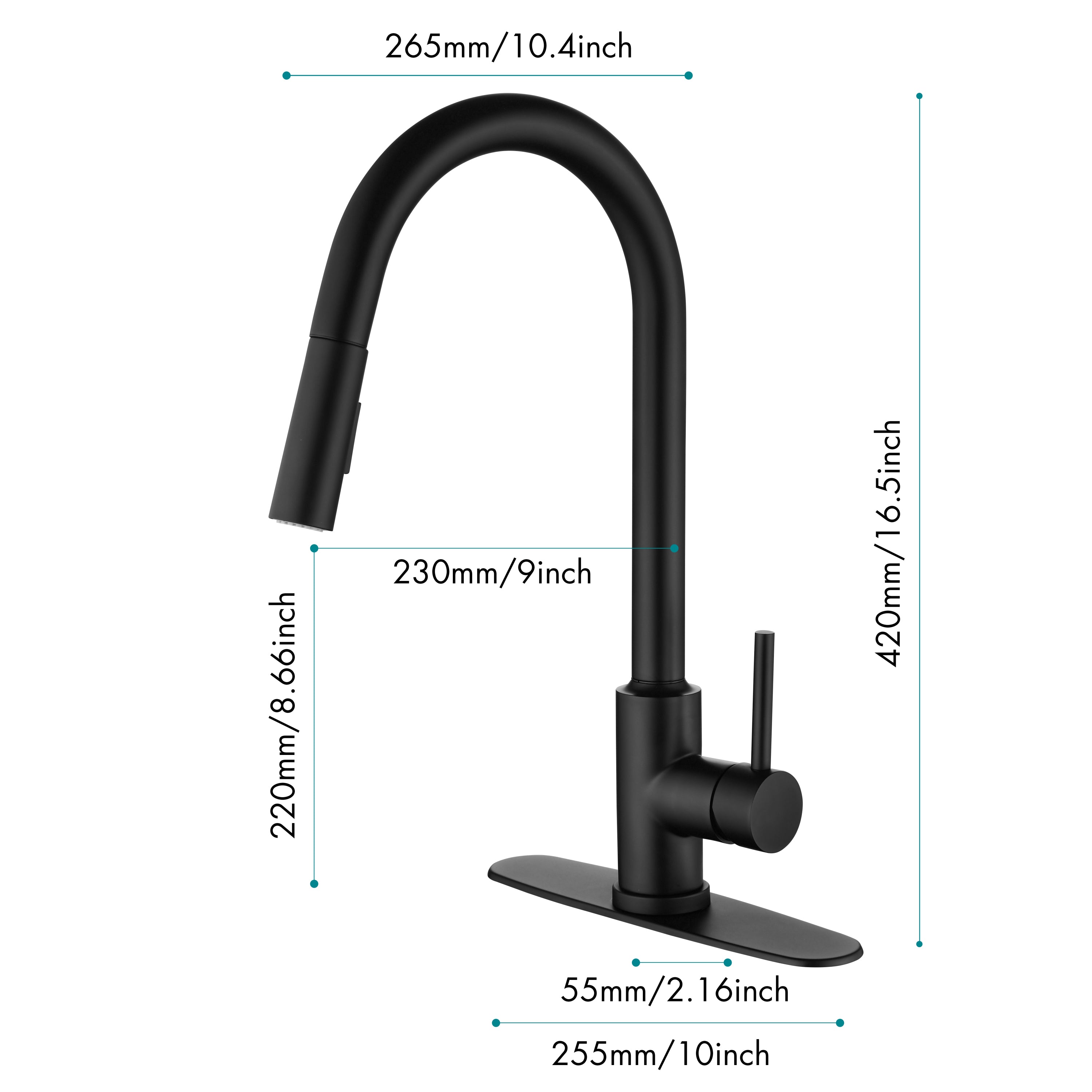 Kitchen Faucet with Pull Down Sprayer - Matt Black