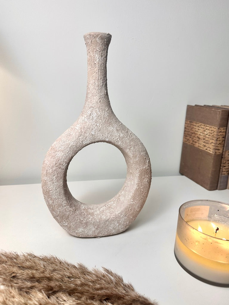 Abstract Art Sculptural Textured Hand-Painted Vase 13" - Beige washed