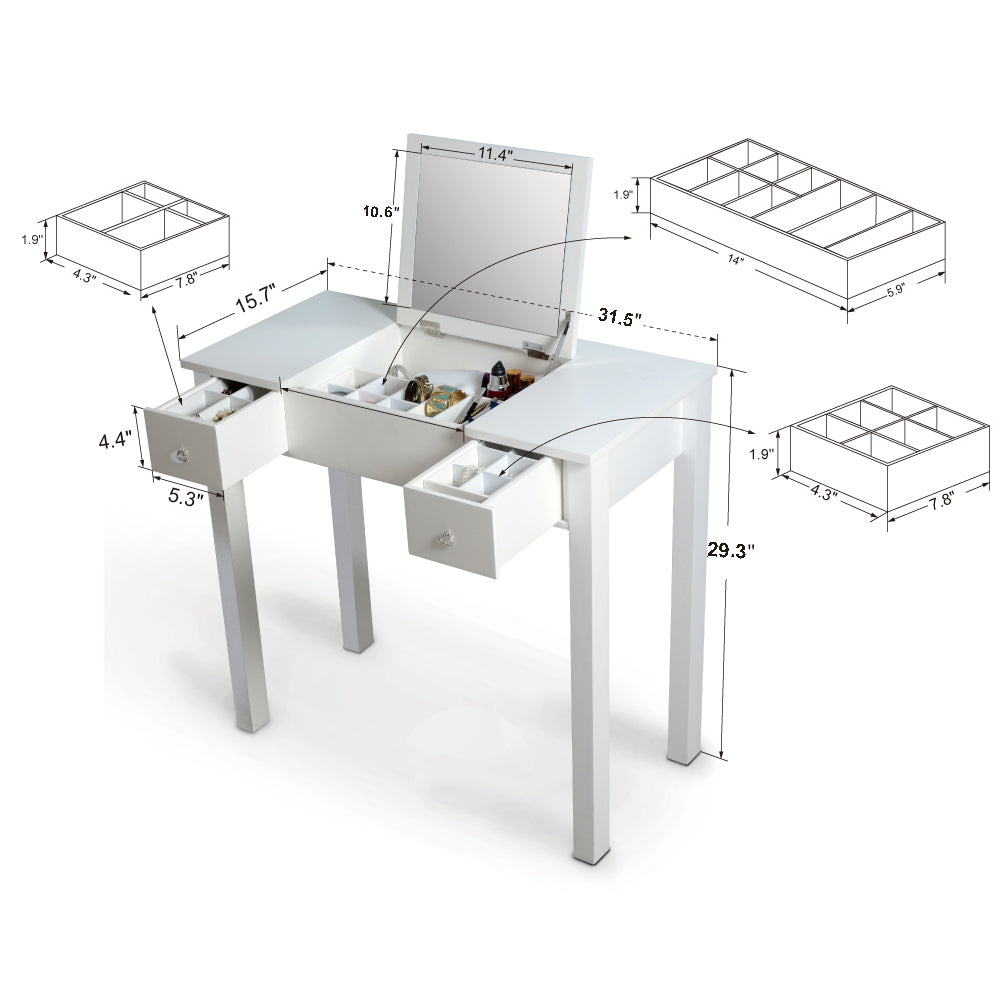 Accent White Vanity Table with Flip-Top Mirror and 2 Drawers
