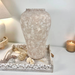 Minimalist Rustic Vase 19.5" tall Textured Hand-painted Ceramic  - Beige washed